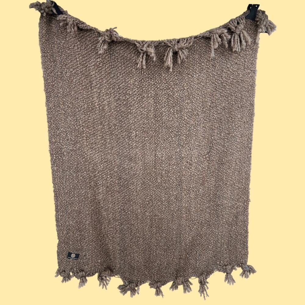 Kennebunk Weavers USA Brown Campbell Woven Throw Blanket Fringed Boho 52x40
